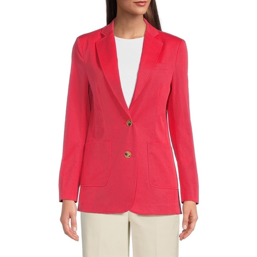 J. McLaughlin Vesta Cotton Linen Blend Blazer in Deep Coral Size 2 Shoulder Pads